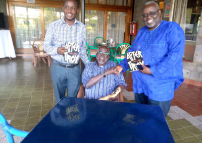 At The United Kenyan Club, Prof Taban Lo Liyong enjoys signing copies of his book After Troy and chatting with his guests