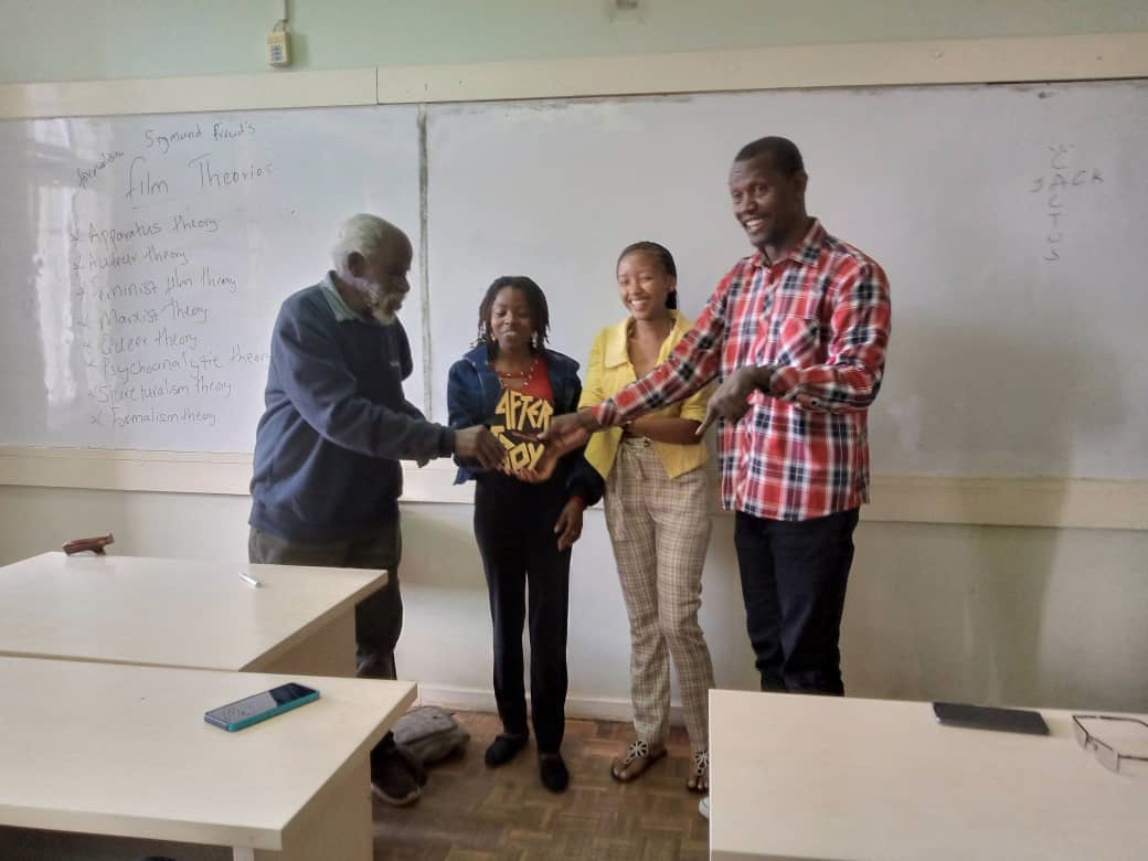 Prof. Taban Lo Liyong with students at Univ. Of Nairobi